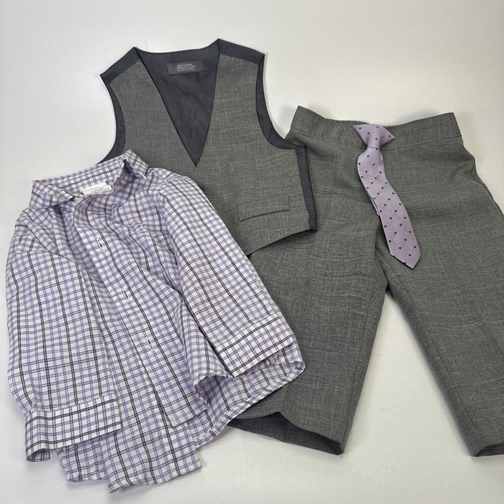 Van Heusen Baby Boy Shirt Vest Pants Tie Outfit 12 Month Gray Purple